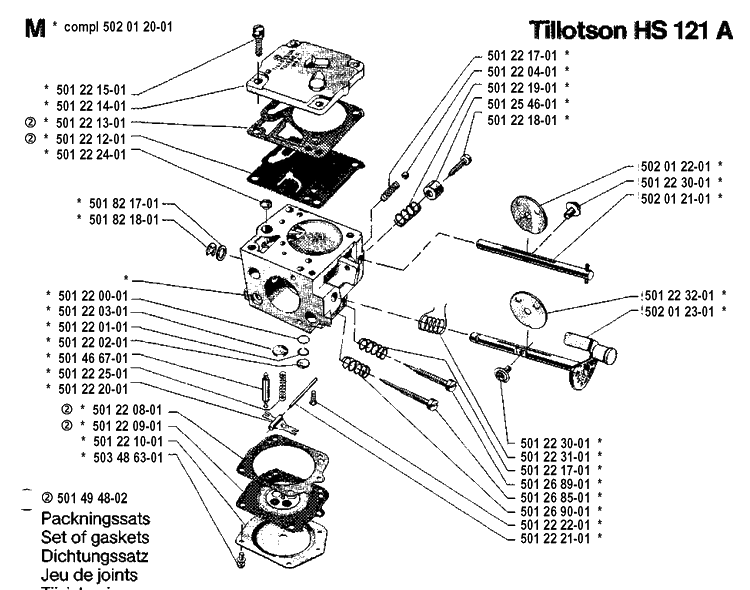 Carburetor Details Diagram and Parts List for 265RX 19921800001-19954500000 Husqvarna Brush Cutter