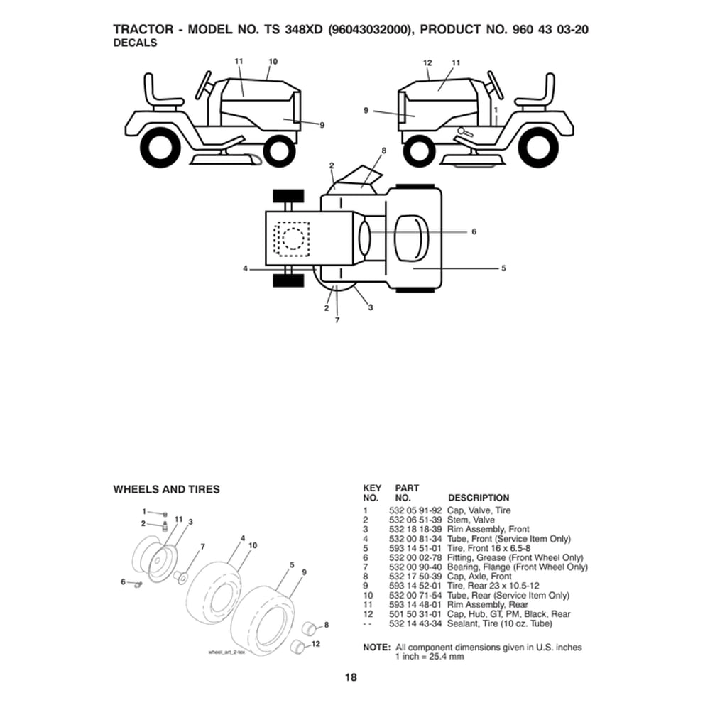 Decals Diagram and Parts List for 96043032000  Husqvarna Lawn Tractor