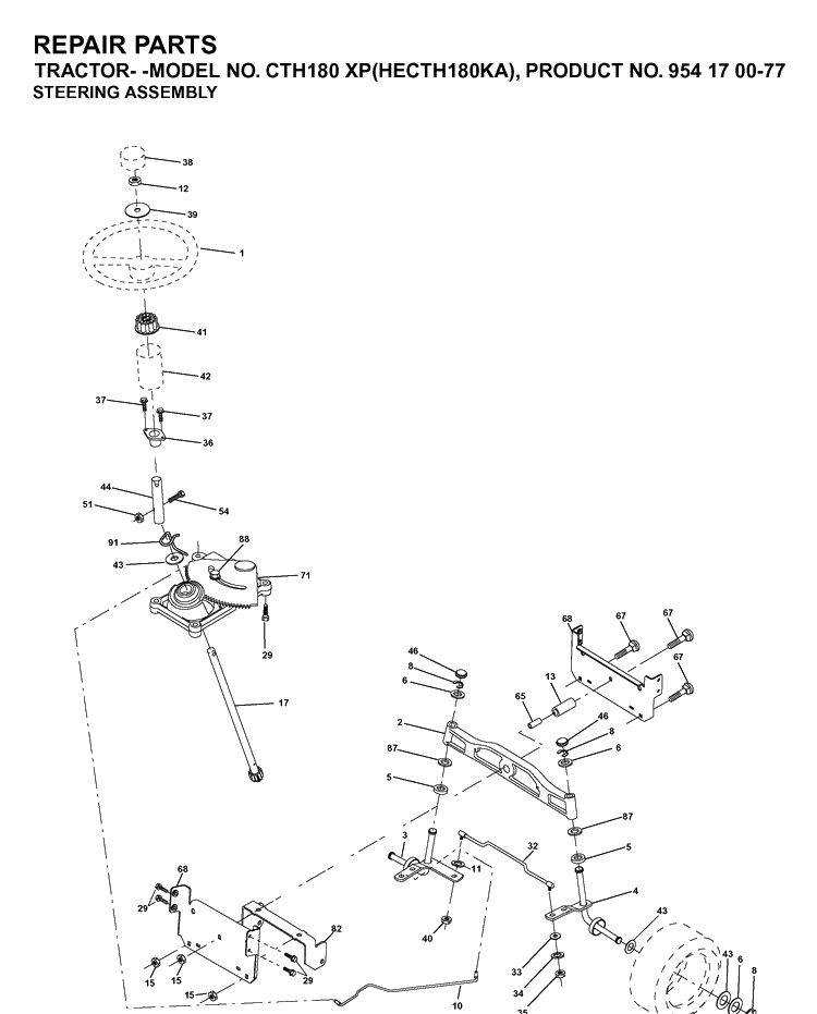 Steering Diagram and Parts List for CTH180XP (HECTH180KA)(2003-01) Husqvarna Lawn Tractor