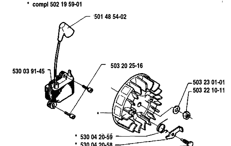 Ignition / Flywheel Diagram and Parts List for 235R 1992-12 Husqvarna Brush Cutter