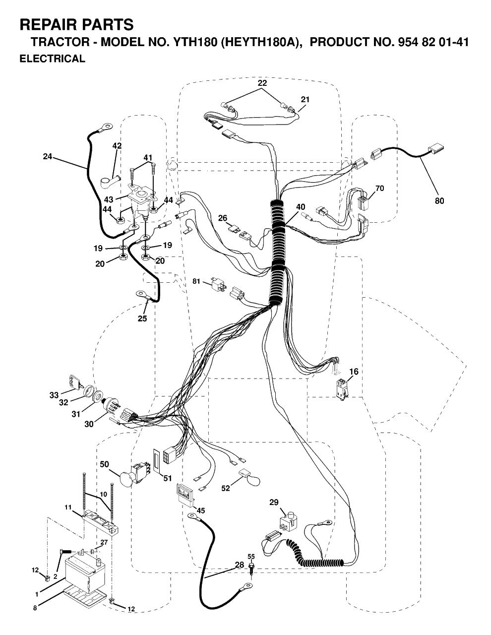 Electrical Diagram and Parts List for YTH180 (954820141-A)(1998-12) Husqvarna Lawn Tractor