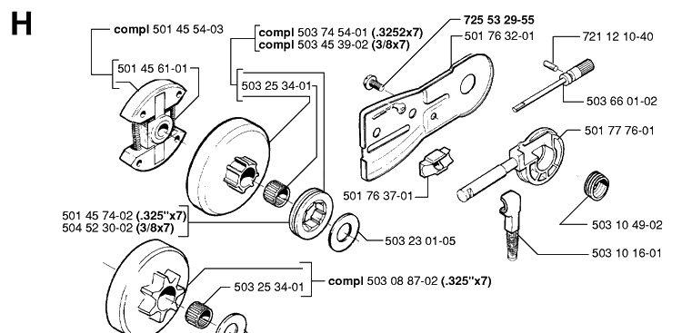 Clutch And Oil Pump Diagram and Parts List for 51 19982300001-20001900000 Husqvarna Chainsaw