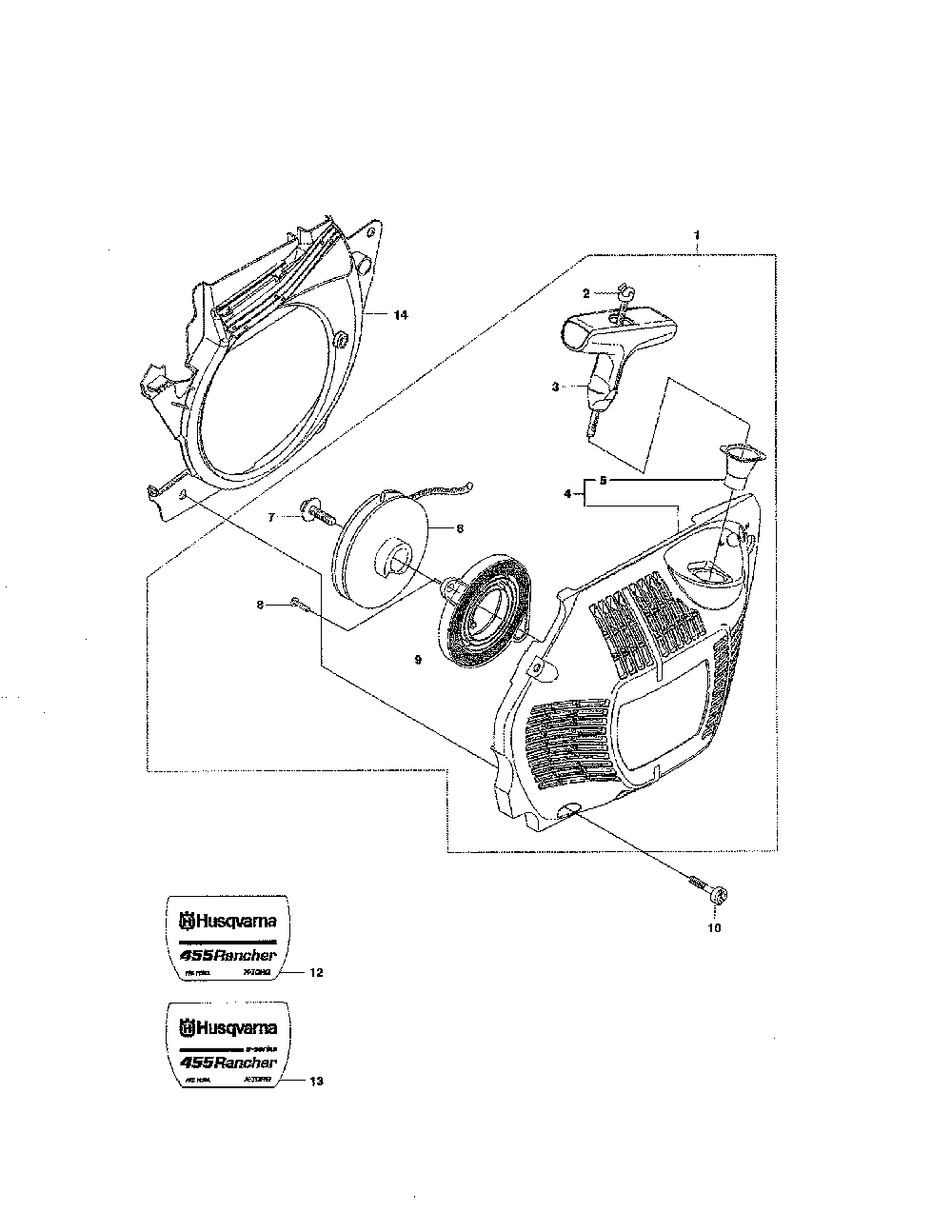 Starter Diagram and Parts List for 965030298  Husqvarna Chainsaw