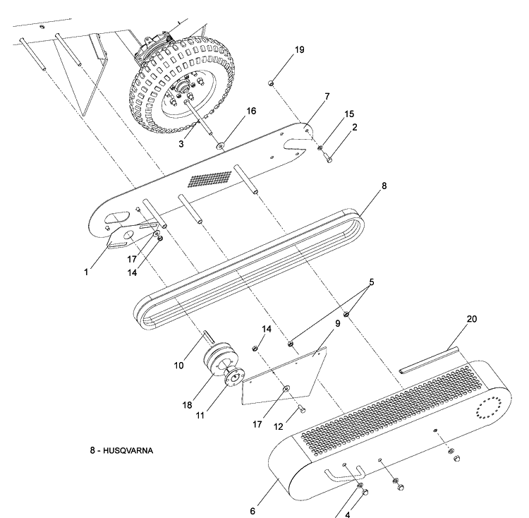 Belt Guard And Pulley Diagram and Parts List for SG13B (966042601)(2009-02) Husqvarna Stump Grinder