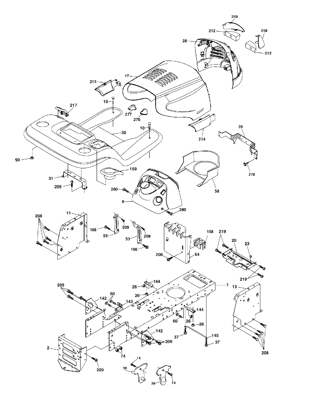 Chassis And Enclosures Diagram and Parts List for YTH2148 (954572035-A)(2005-01) Husqvarna Lawn Tractor