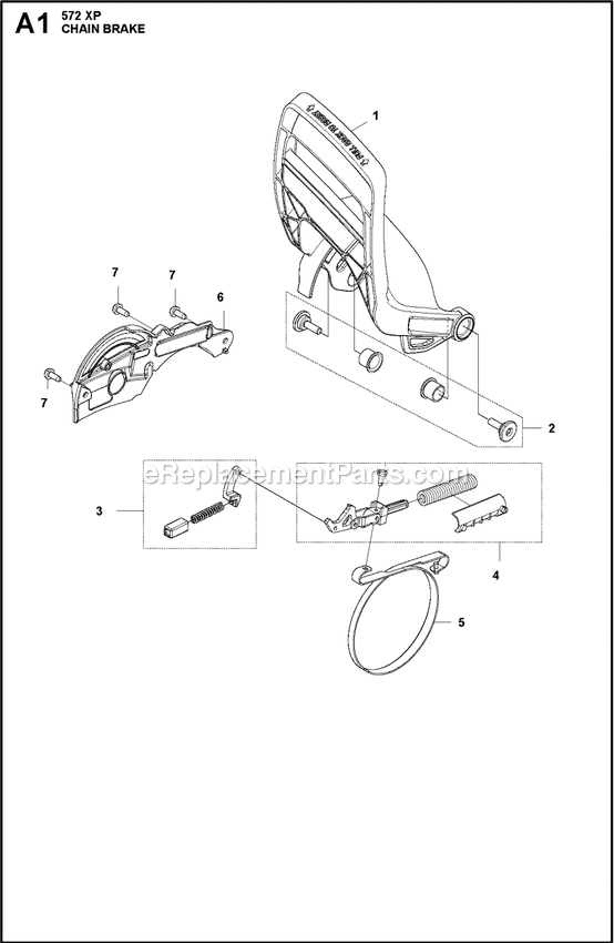 Chain Brake Diagram and Parts List for 572XPG  Husqvarna Chainsaw