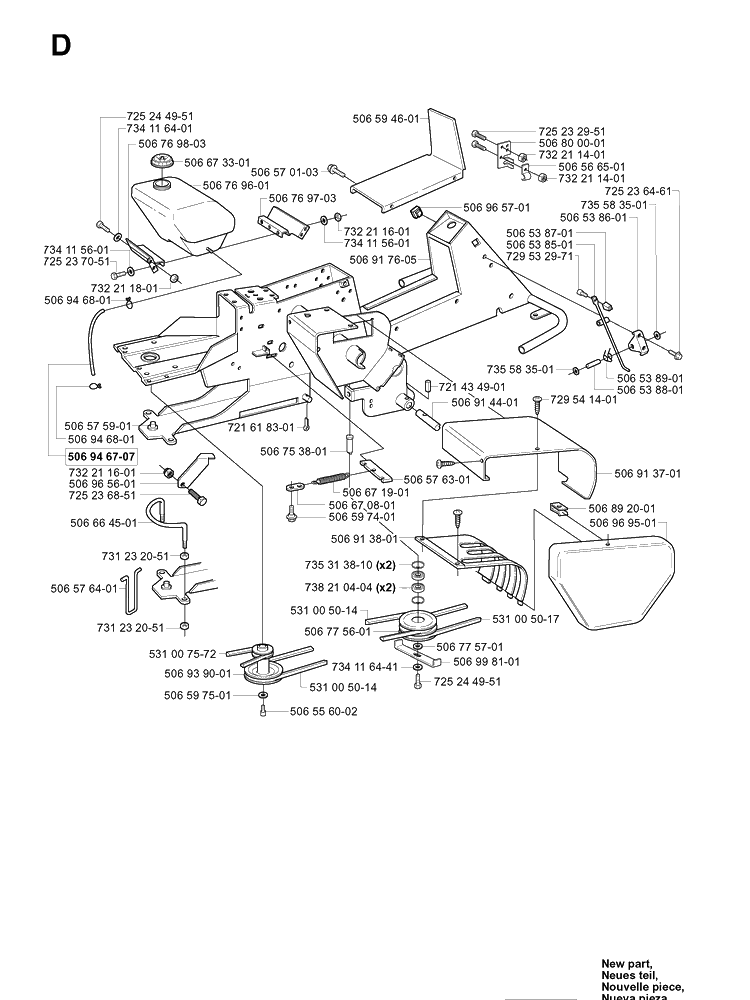 Chassis / Frame Diagram and Parts List for RIDER16 2003-01 Husqvarna Lawn Mower