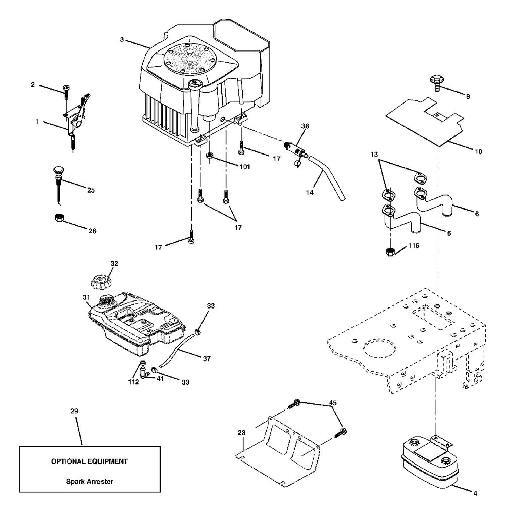 Engine Diagram and Parts List for YTH2248 (954571977-B)(2004-06) Husqvarna Lawn Tractor
