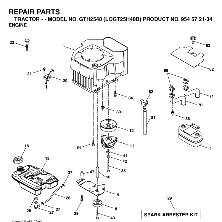 Engine Diagram and Parts List for GTH2548-LOGT25H48B 2003-12 Husqvarna Lawn Tractor