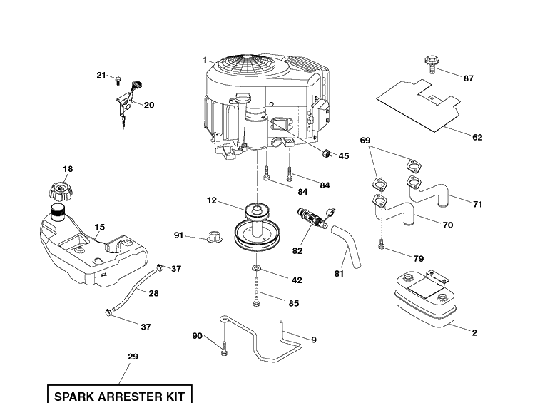 Engine Diagram and Parts List for LT2223A2 (96041014401)(2010-02) Husqvarna Lawn Tractor