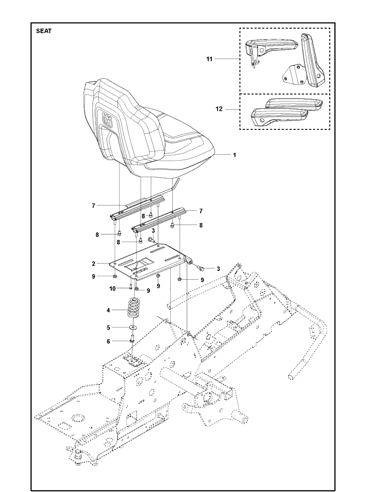 Seat Diagram and Parts List for R316TX  Husqvarna Lawn Mower