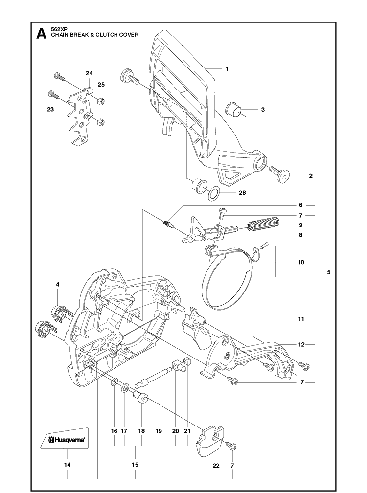 Chain Brake Clutch Cover Diagram and Parts List for 562XP 2011-06 Husqvarna Chainsaw