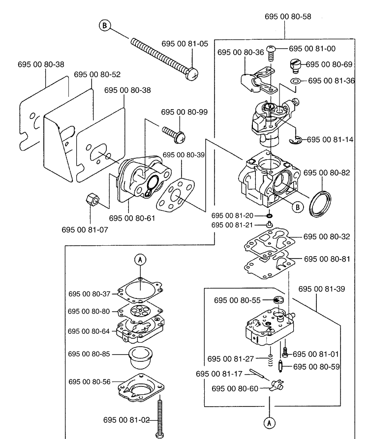 Carburetor Diagram and Parts List for 125BT 2003-07 Husqvarna Leaf Blower / Vacuum