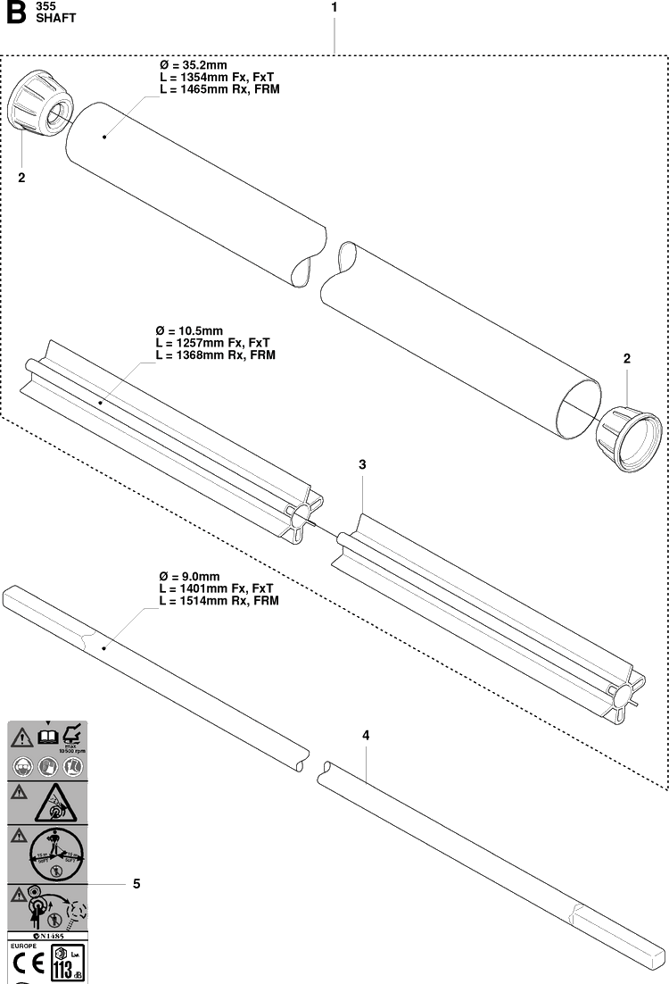 Shaft Diagram and Parts List for 355FX 20082700001-20192999999 Husqvarna Brush Cutter
