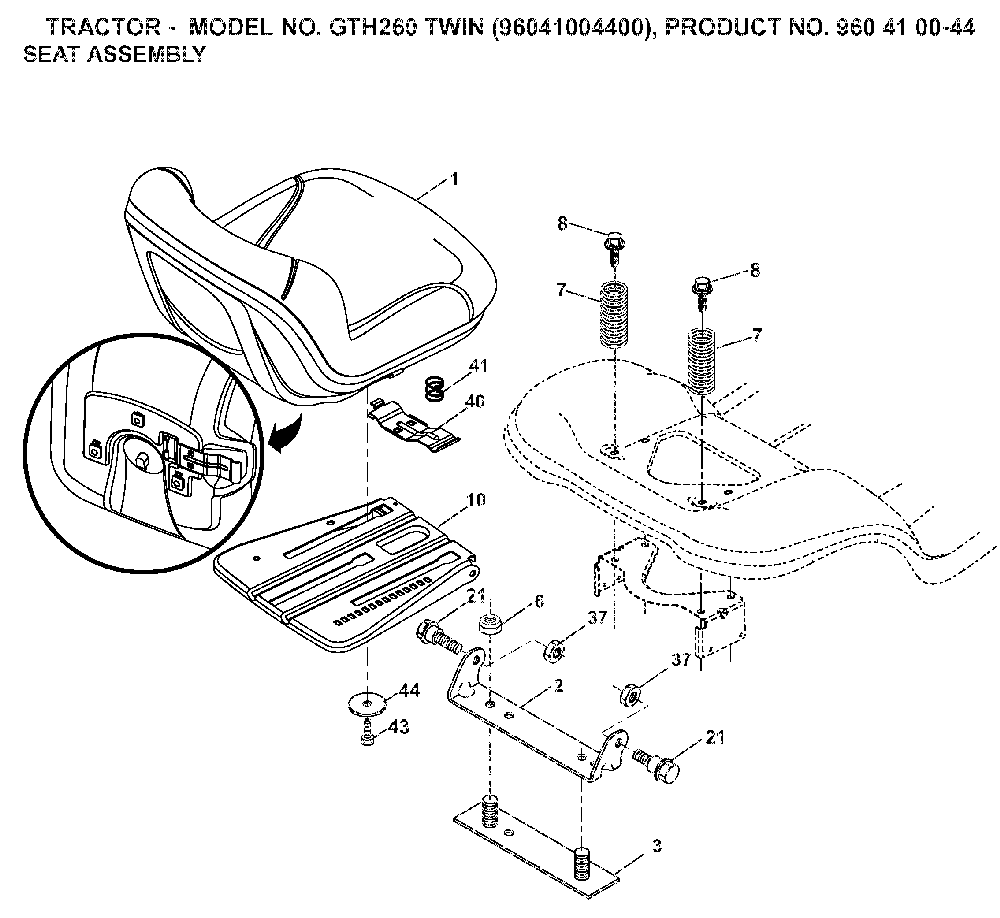 Seat Diagram and Parts List for GTH260TWIN (96041004400, 960410044)(2007-02) Husqvarna Lawn Tractor
