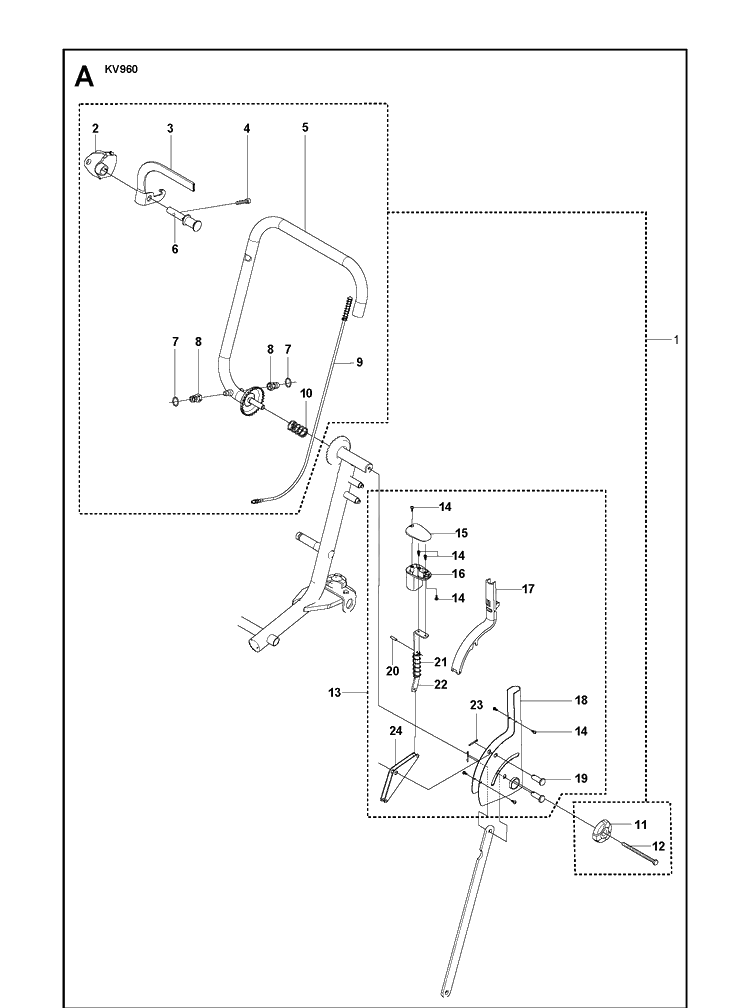 Throttle Controls Diagram and Parts List for KV960 2008-02 Husqvarna Lawn Tractor Accessories