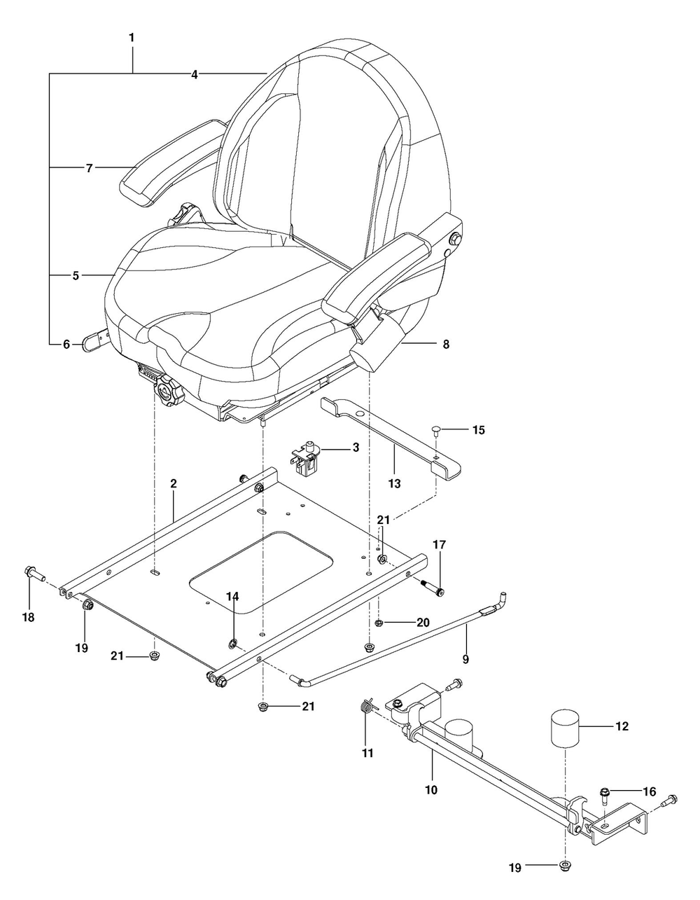 Seat Diagram and Parts List for PZ29D 2011 Husqvarna Lawn Tractor