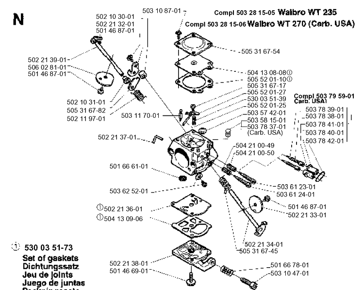 Carburetor Details Diagram and Parts List for 232RCAT 19954500001-Current Husqvarna Brush Cutter