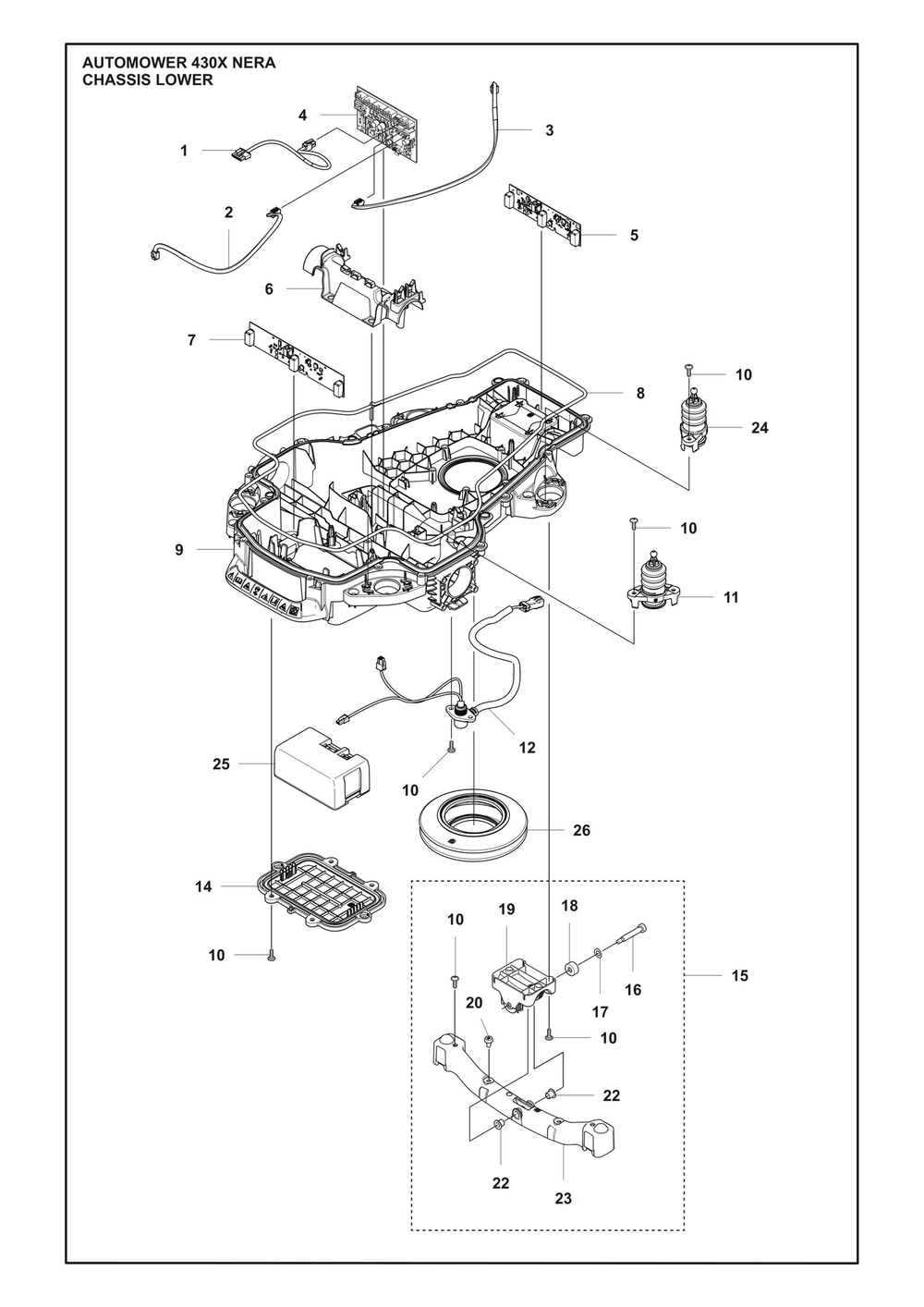Chassis Lower Diagram and Parts List for 430XNERA  Husqvarna Lawn Mower