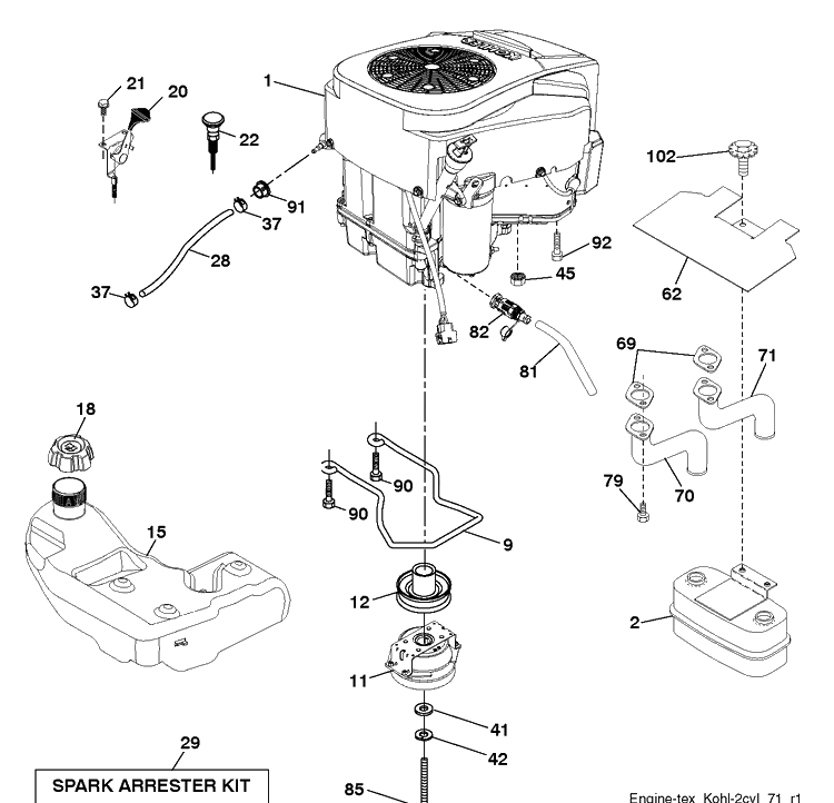 Engine Diagram and Parts List for LGT2654 (96045004700)(2013-08) Husqvarna Lawn Tractor