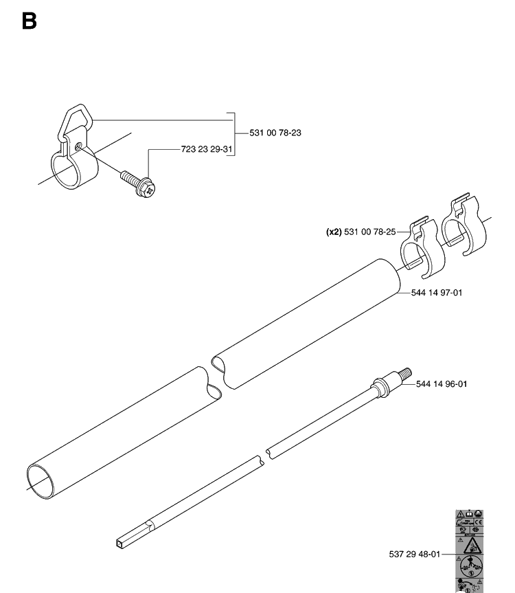 Shaft Diagram and Parts List for 143R 20070100001-Current Husqvarna Brush Cutter