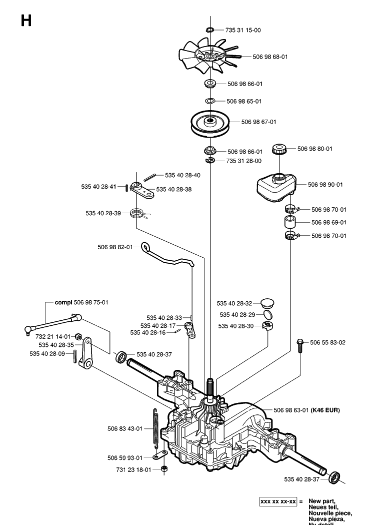 Transmission Diagram and Parts List for RIDER16 (953521401)(2006-01) Husqvarna Lawn Mower