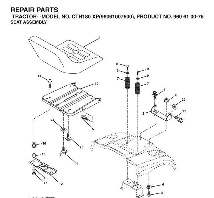 Seat Diagram and Parts List for CTH180XP (96061007500)(2006-03) Husqvarna Lawn Tractor