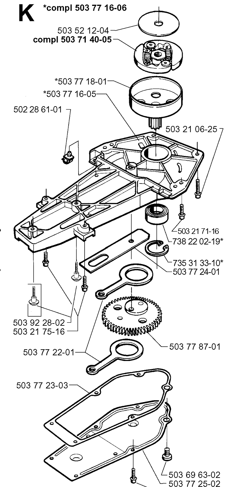Gear Housing Diagram and Parts List for 225H75 19980900001-20022200000 Husqvarna Hedge Trimmer