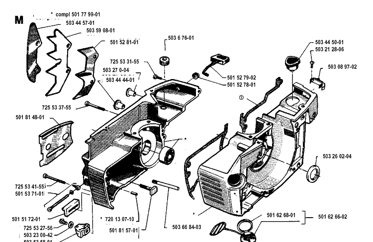 Crankcase Diagram and Parts List for 272XP 19930100001-19970100000 Husqvarna Chainsaw