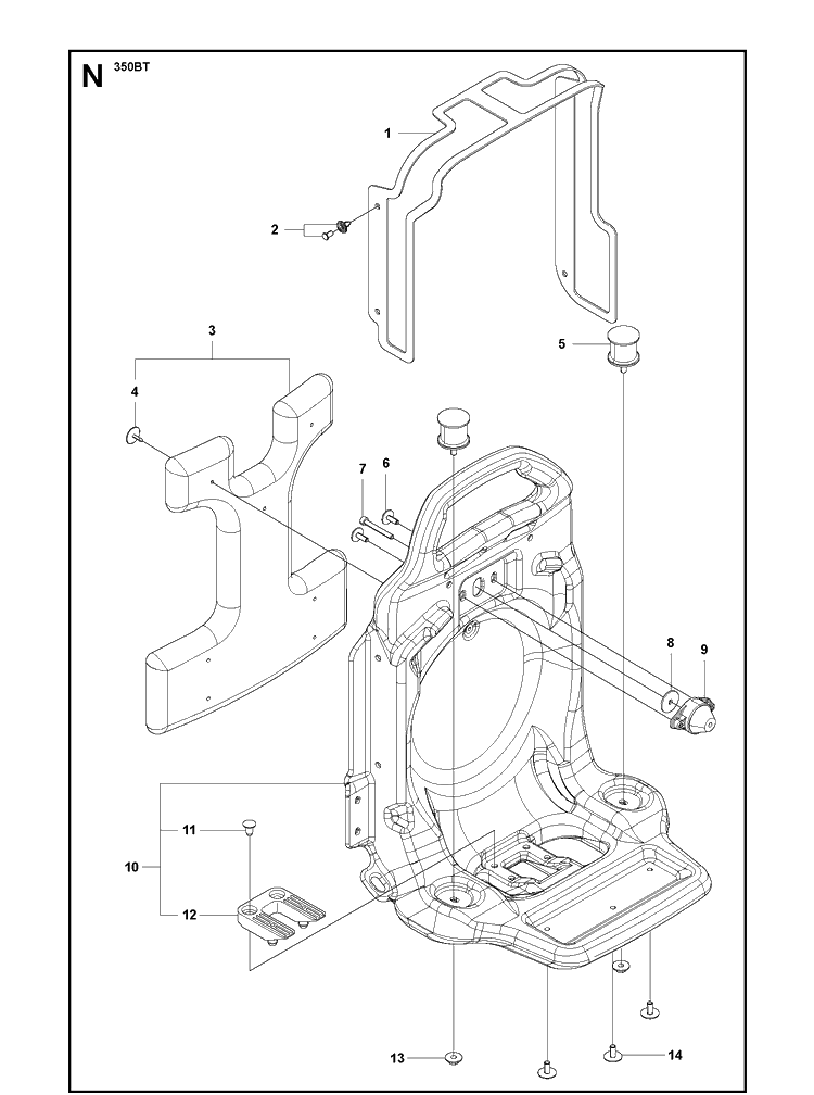 Frame Diagram and Parts List for 350BT  Husqvarna Leaf Blower / Vacuum
