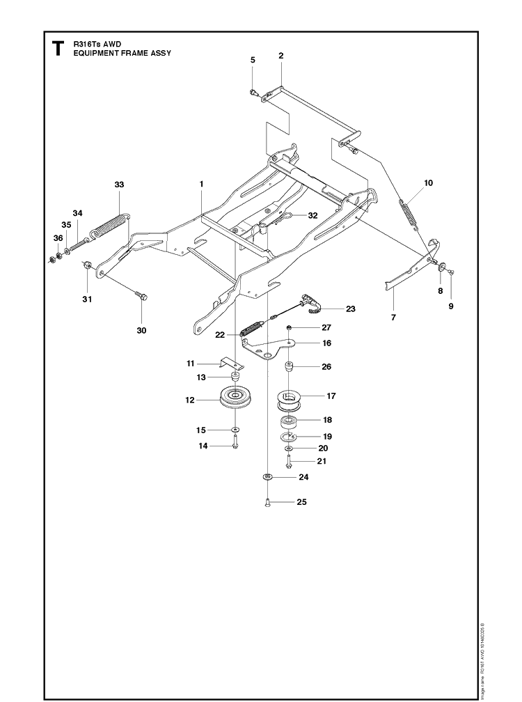 Frame Diagram and Parts List for R316TS AWD Husqvarna Lawn Mower