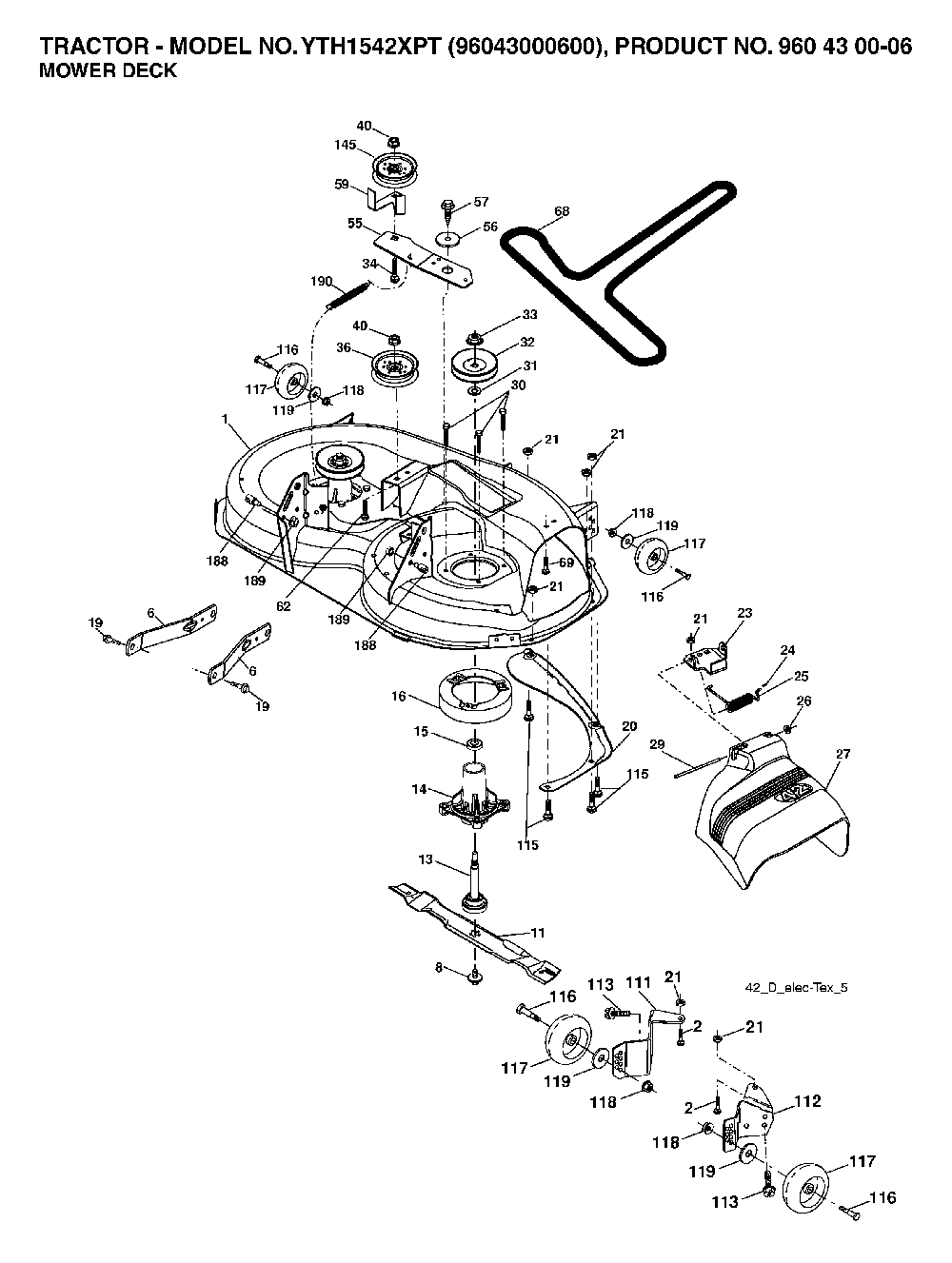 Mower Deck / Cutting Deck Diagram and Parts List for YTH1542XPT (96043000600)(2006-01) Husqvarna Lawn Tractor