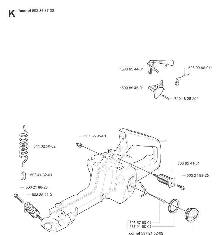 Fuel Tank Diagram and Parts List for 345 20070100001-Current Husqvarna Chainsaw