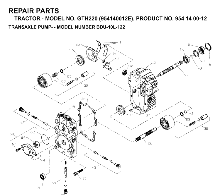 Transmission Diagram and Parts List for GTH220 (954140012E)(1998-09) Husqvarna Lawn Tractor