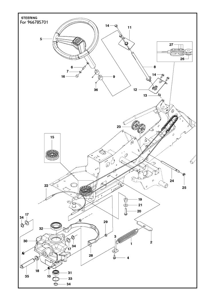 Steering Diagram and Parts List for R220T  Husqvarna Lawn Mower
