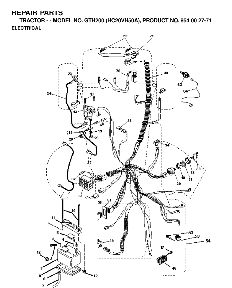 Electrical Diagram and Parts List for GTH200 (HC20VH50A)(1996-04) Husqvarna Lawn Tractor