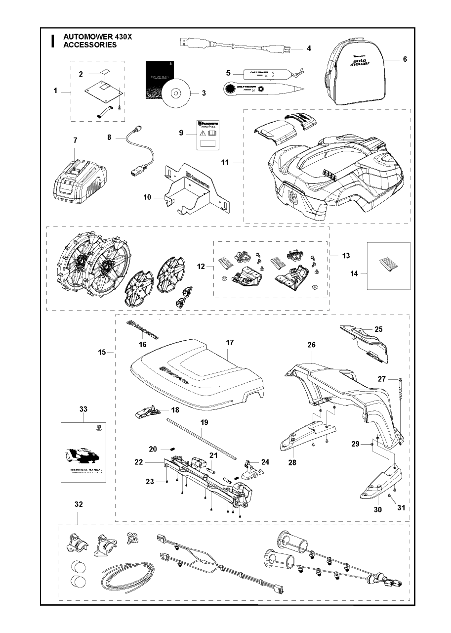 Accessories Diagram and Parts List for 430X 2016-02 Husqvarna Lawn Mower