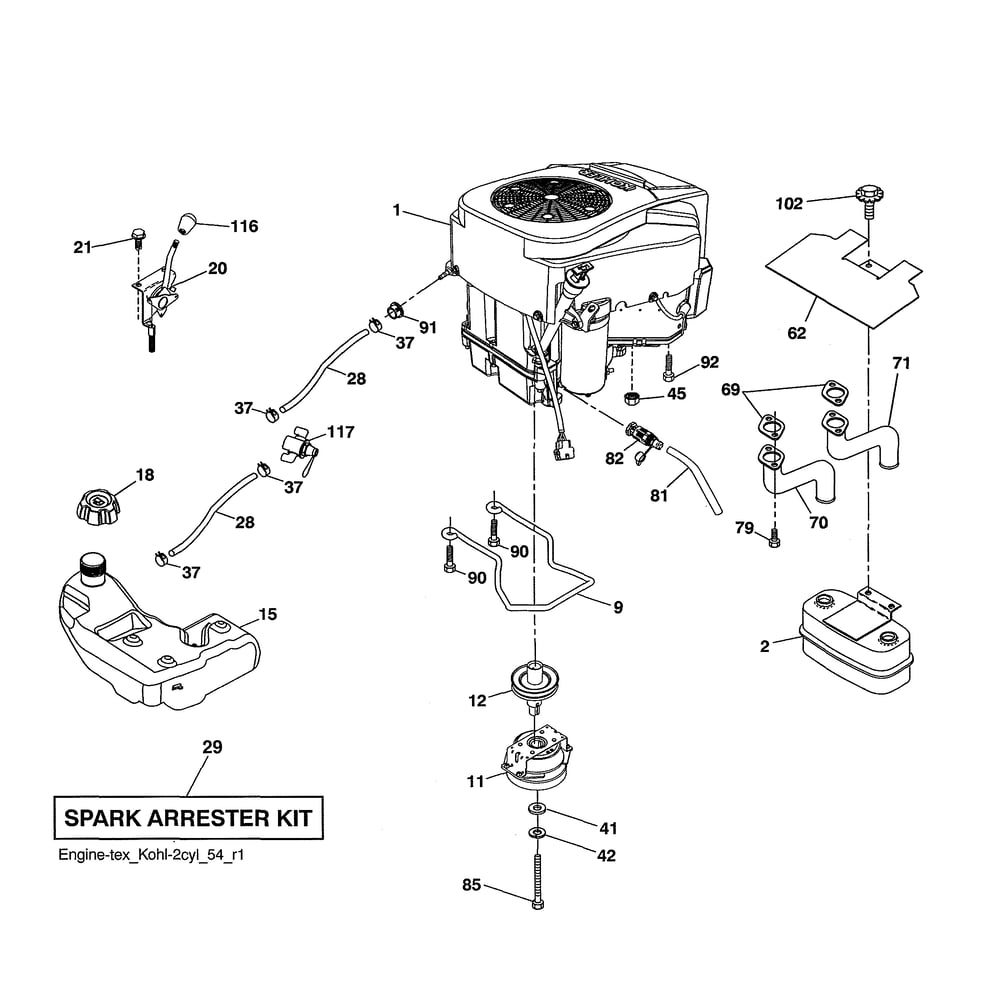 Engine Diagram and Parts List for 96043029500  Husqvarna Lawn Tractor