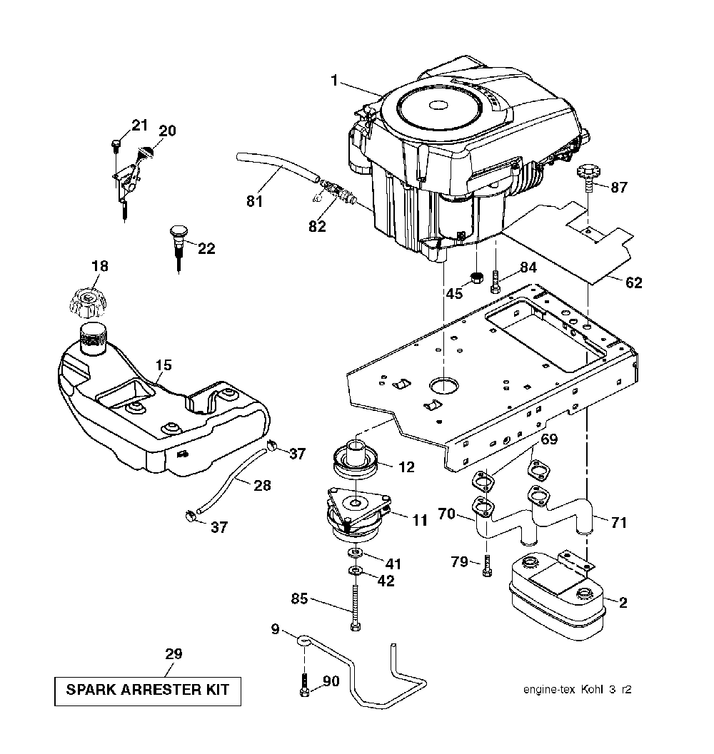 Engine Diagram and Parts List for YTH2754T (96041022100)(2010-12) Husqvarna Lawn Tractor
