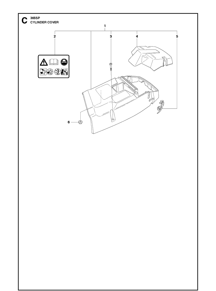 Cylinder Cover Diagram and Parts List for 365 20111900001-20135199999 Husqvarna Chainsaw