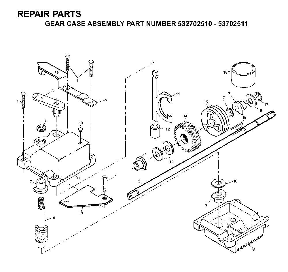 Gear Case Diagram and Parts List for 56SF (954066101A)(1994-01) Husqvarna Lawn Mower