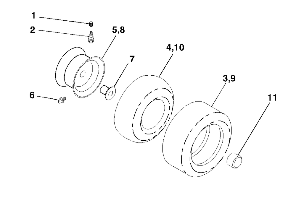 Wheels And Tires Diagram and Parts List for YTH2046 (954567079-A)(2000-11) Husqvarna Lawn Tractor
