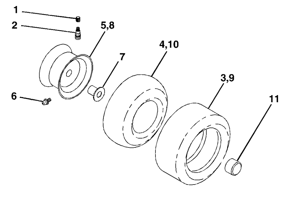 Wheels And Tires Diagram and Parts List for YTH2148 (954571960-A)(2003-11) Husqvarna Lawn Tractor