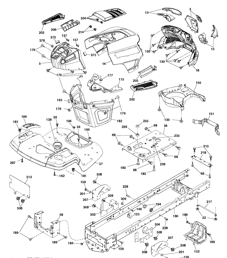 Chassis And Enclosures Diagram and Parts List for TS142T (96041043200)(2019-06) Husqvarna Lawn Tractor