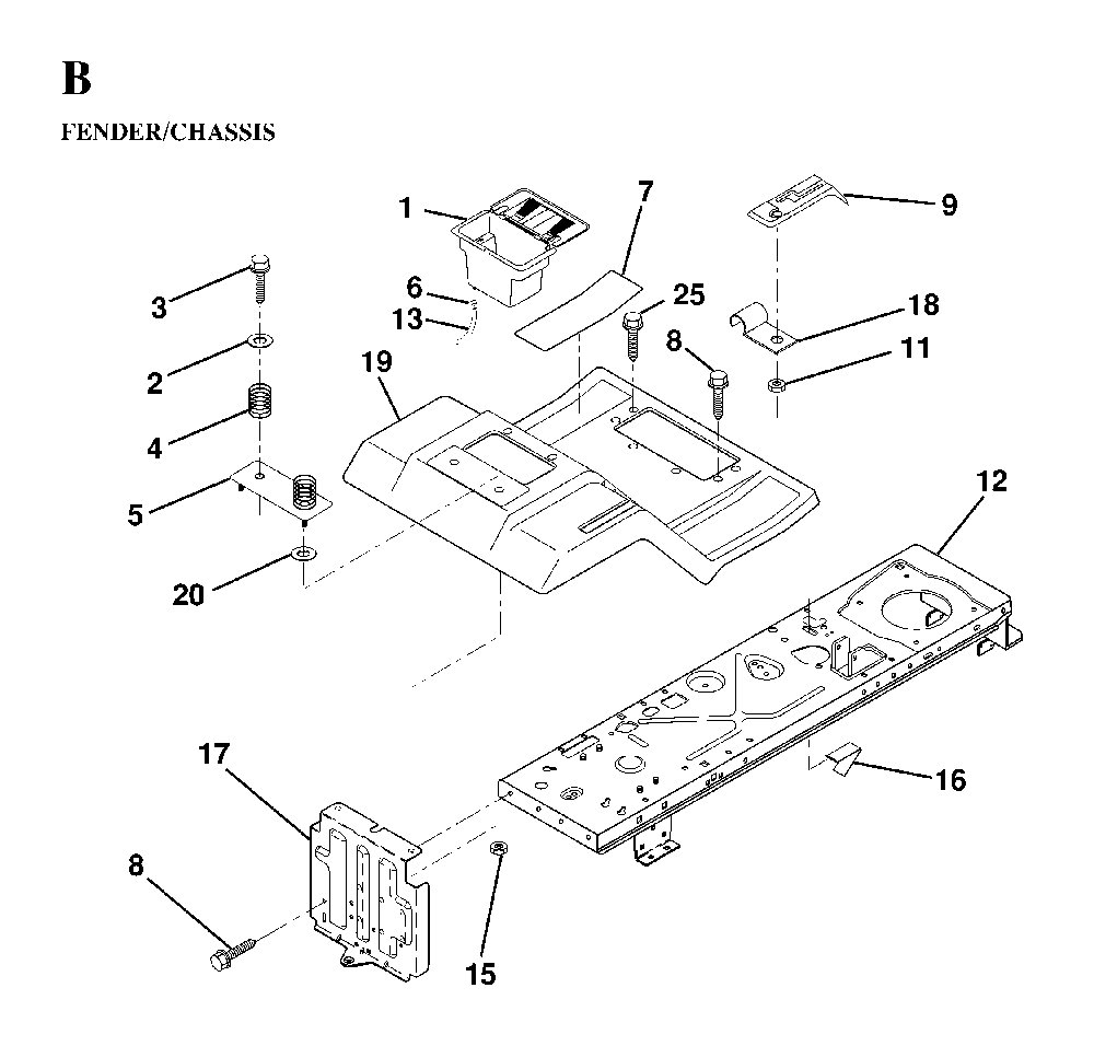 Chassis And Enclosures Diagram and Parts List for LTH130 (HE13H36D, 954820001)(1997-03) Husqvarna Lawn Tractor