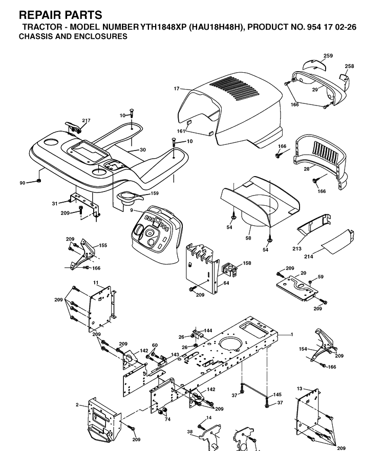 Chassis And Enclosures Diagram and Parts List for YTH1848XP (HAU18H48H)(2004-09) Husqvarna Lawn Tractor