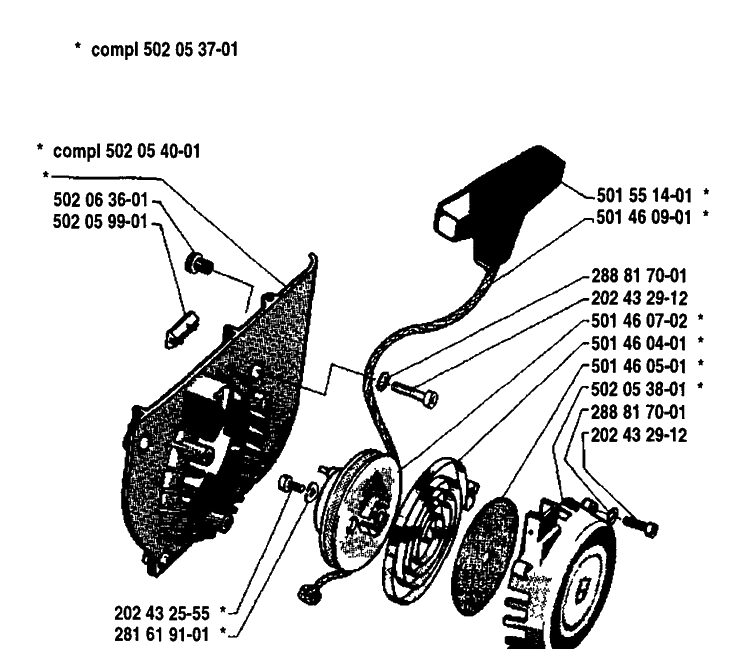 Starter Assembly Diagram and Parts List for 140R 1980-02 Husqvarna Brush Cutter