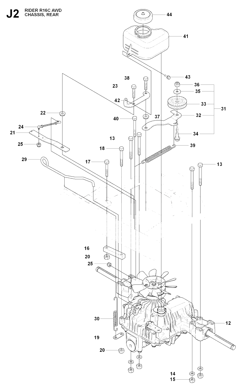 Transmission Diagram and Parts List for R16CAWD (966830301)(2009-04) Husqvarna Lawn Tractor