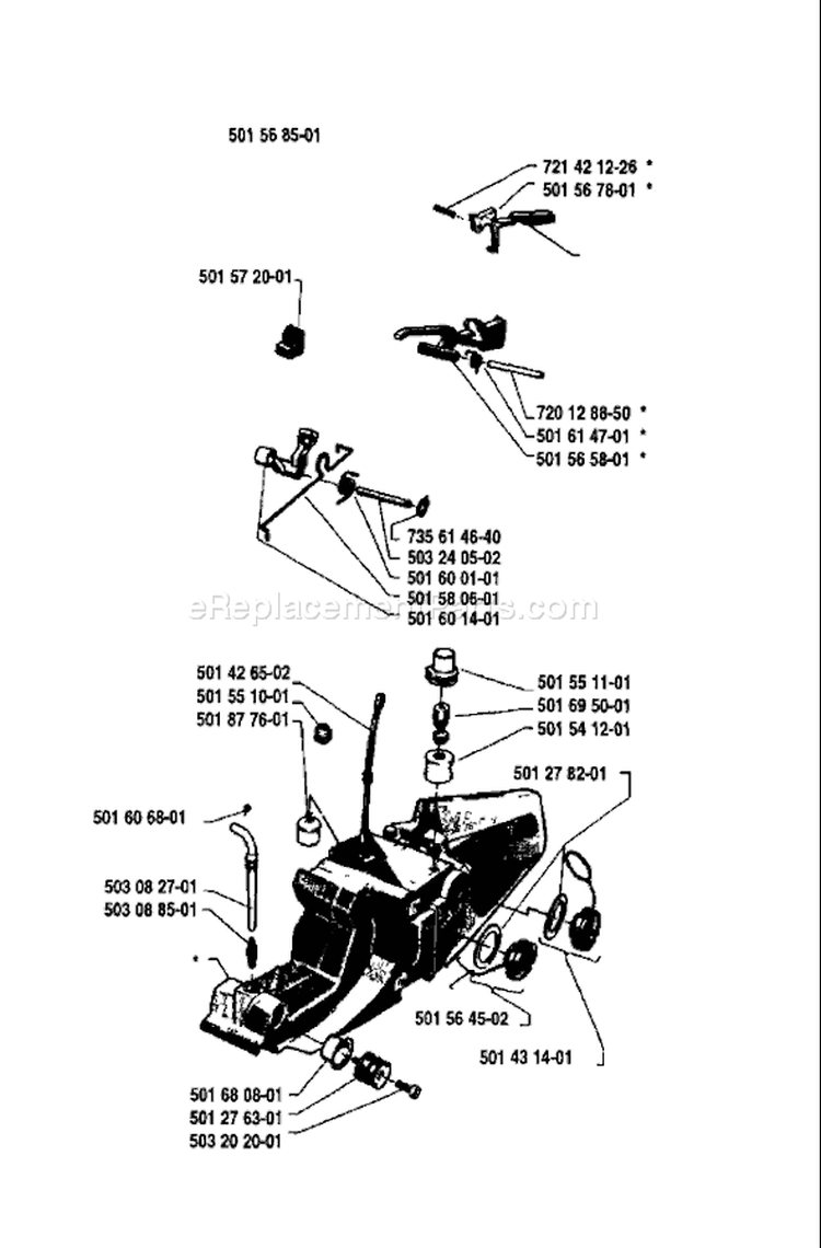 Page K Diagram and Parts List for 480 1987-11 Husqvarna Chainsaw