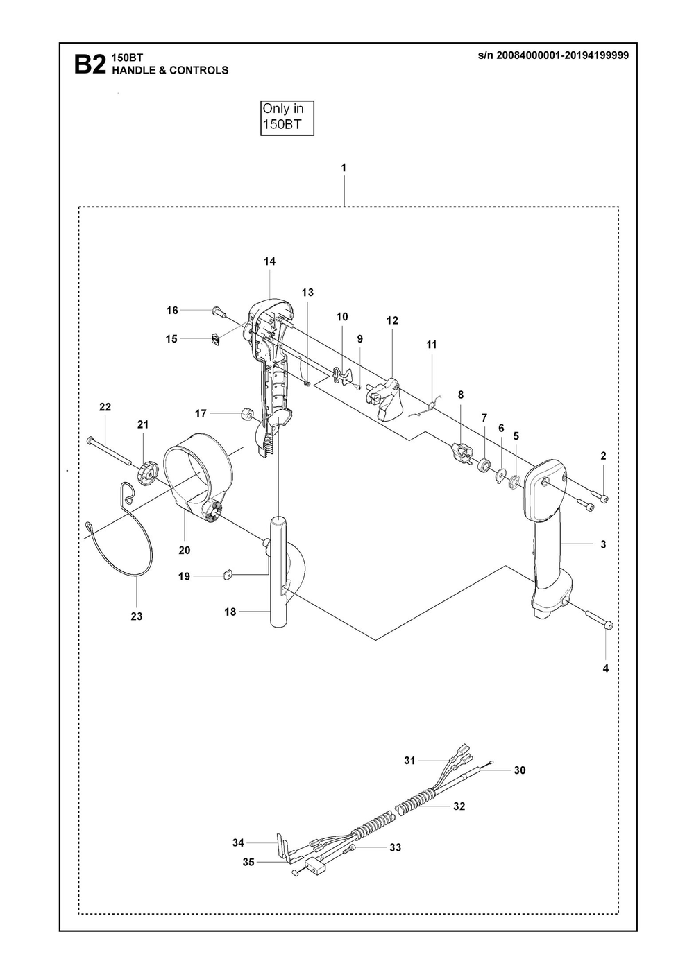 Handle And Controls Diagram and Parts List for 150BT2007-2021  Husqvarna Leaf Blower / Vacuum